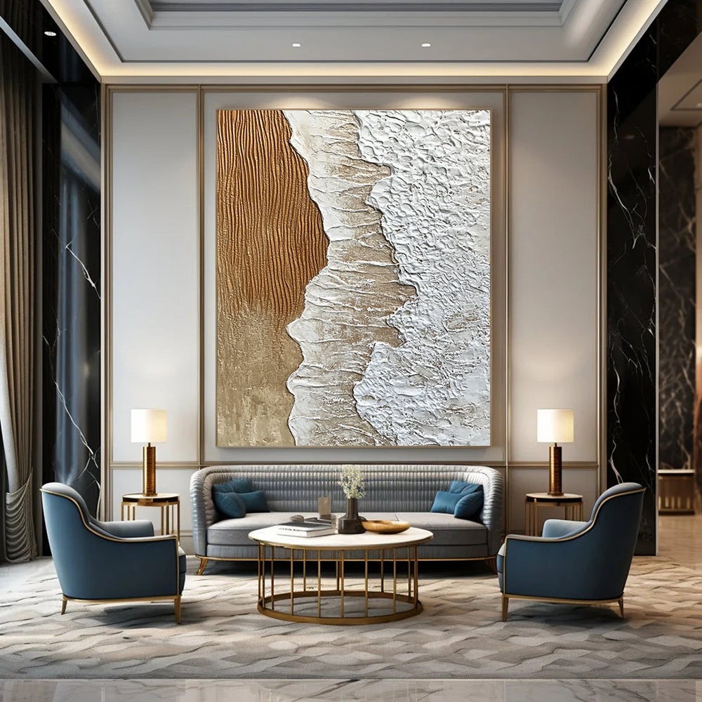 Contemporary abstract art features textured sand and crashing waves, creating intricate patterns that embody the beauty and power of nature. DLZ1207