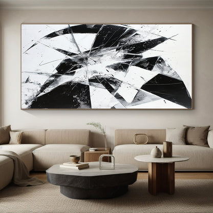 Black and White Geometric Shards "Broken Order" Painting On Canvas HB268