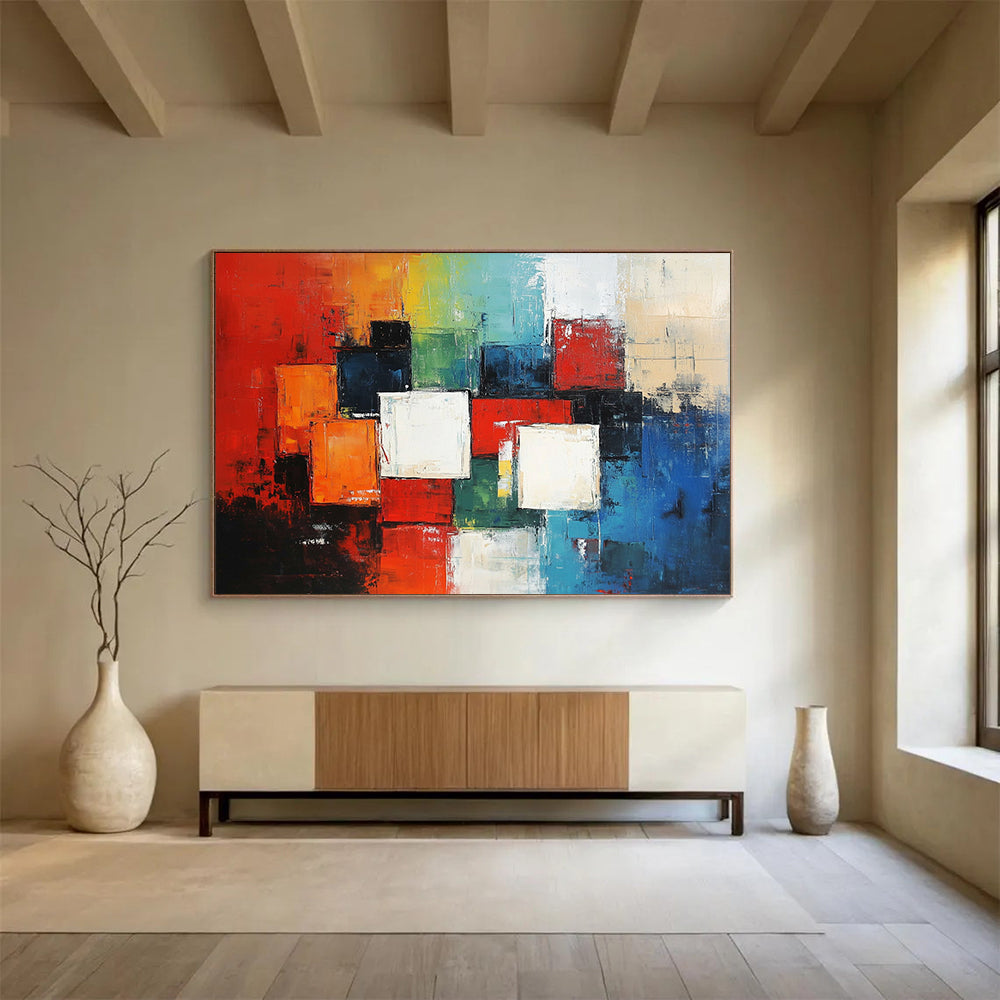 “Colorful Cubist Blocks” - Red, Green, Blue, Abstract Cubist Blocks HB1134