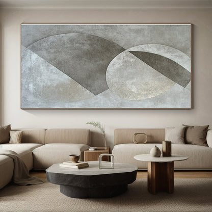 Gray and Silver Geometric Circles "Subtle Geometry" Painting On Canvas HB401