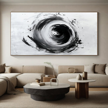 Black and White Swirling Vortex "Cosmic Pull" Painting On Canvas HB261