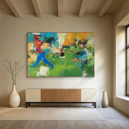 “Vibrant Sports Abstract” - Red, Blue, Green, Yellow with Dynamic Figures - Painting On Canvas HB1377