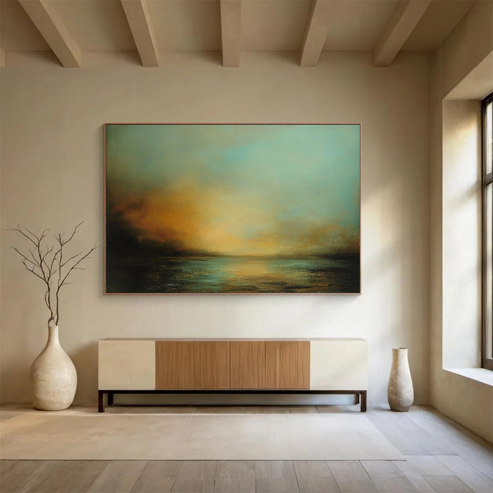 “Soft Coastal Sunset” - Blue, Orange, Muted Coastal Sunset Painting On Canvas HB0894
