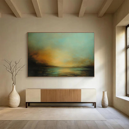 “Soft Coastal Sunset” - Blue, Orange, Muted Coastal Sunset Painting On Canvas HB0894