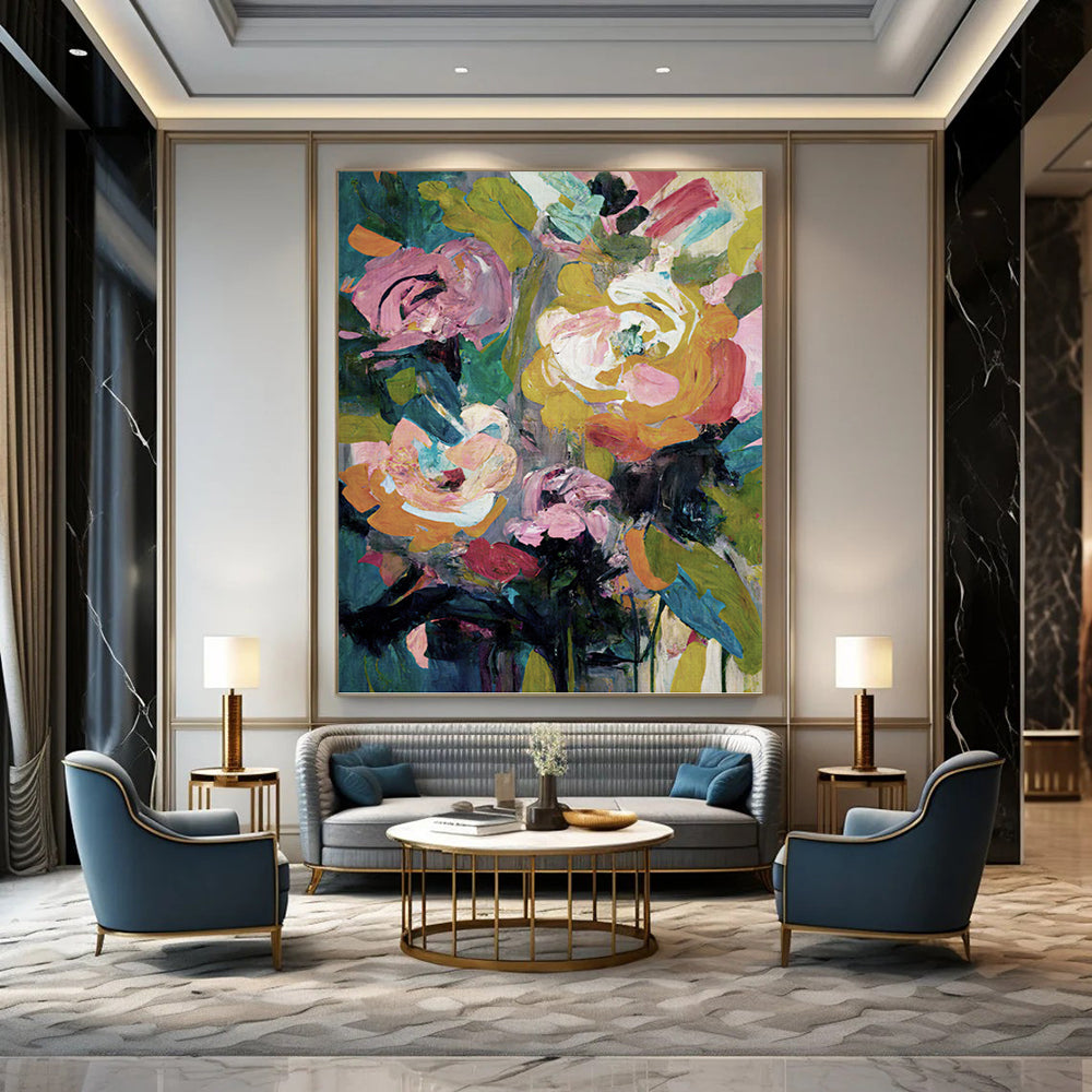 Whimsical Hand - Painted Textured Abstract on Canvas for Dining Room & Hallway DKH1355