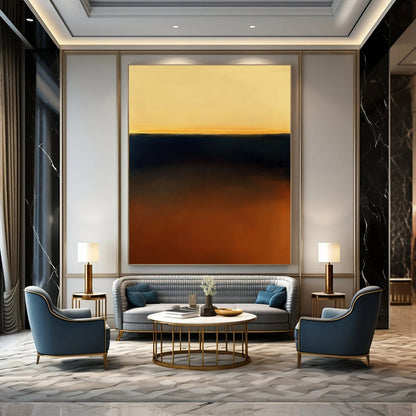 Contemporary abstract art featuring a stunning amber and navy gradient reflecting the golden hour inspired by Mark Rothko's style. DLZ1356
