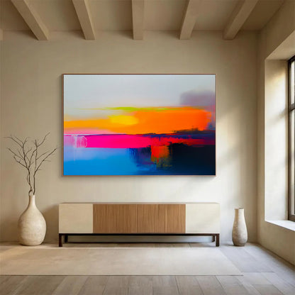 “Bold Color - Field Sunset” - Orange, Pink, Purple, Blue, Abstracted Sunset Scene - Acrylic Painting HB1662