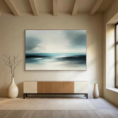 “Minimalist Sea Horizon” - Gray, Blue, White - Softly Blended Sea and Sky - Acrylic Painting HB1308