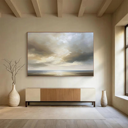 “Moody Sea and Sky” - Greys, Browns, Blues, Sea - Scape - Abstract Oil Painting HB1581