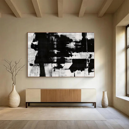 “Monochrome Abstract” - Blacks, Whites, Grays, Bold Textured Shapes - Abstract Acrylic Painting HB1724
