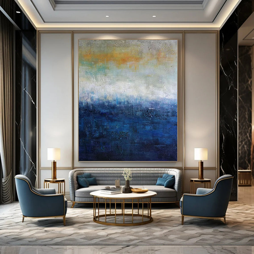 Lofty Vertical Hand - Painted Custom Abstract Symphony (with Rich Textures) for Office and Entryway DKH1559