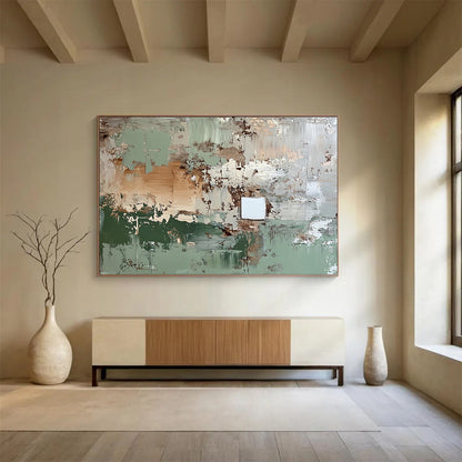 “Weathered Green - Brown Abstract” - Distressed Abstract Painting HB0529