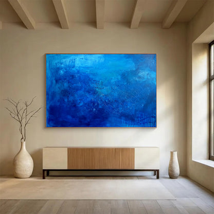 “Deep Blue Textured Abstraction” - Blue, White, Textured Swirls Painting On Canvas HB0814