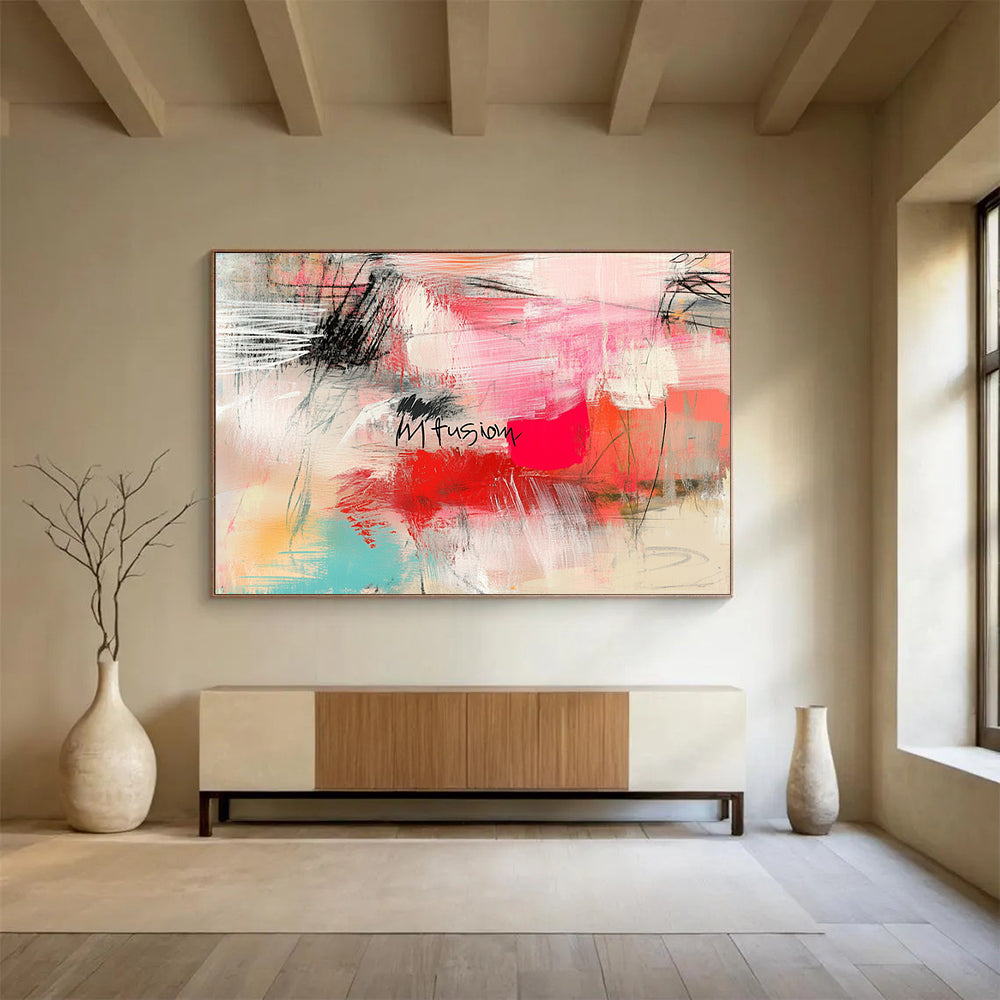 Colorful Abstract 'Mfusion' - Mixed - Media Expressive Painting On Canvas HB0472