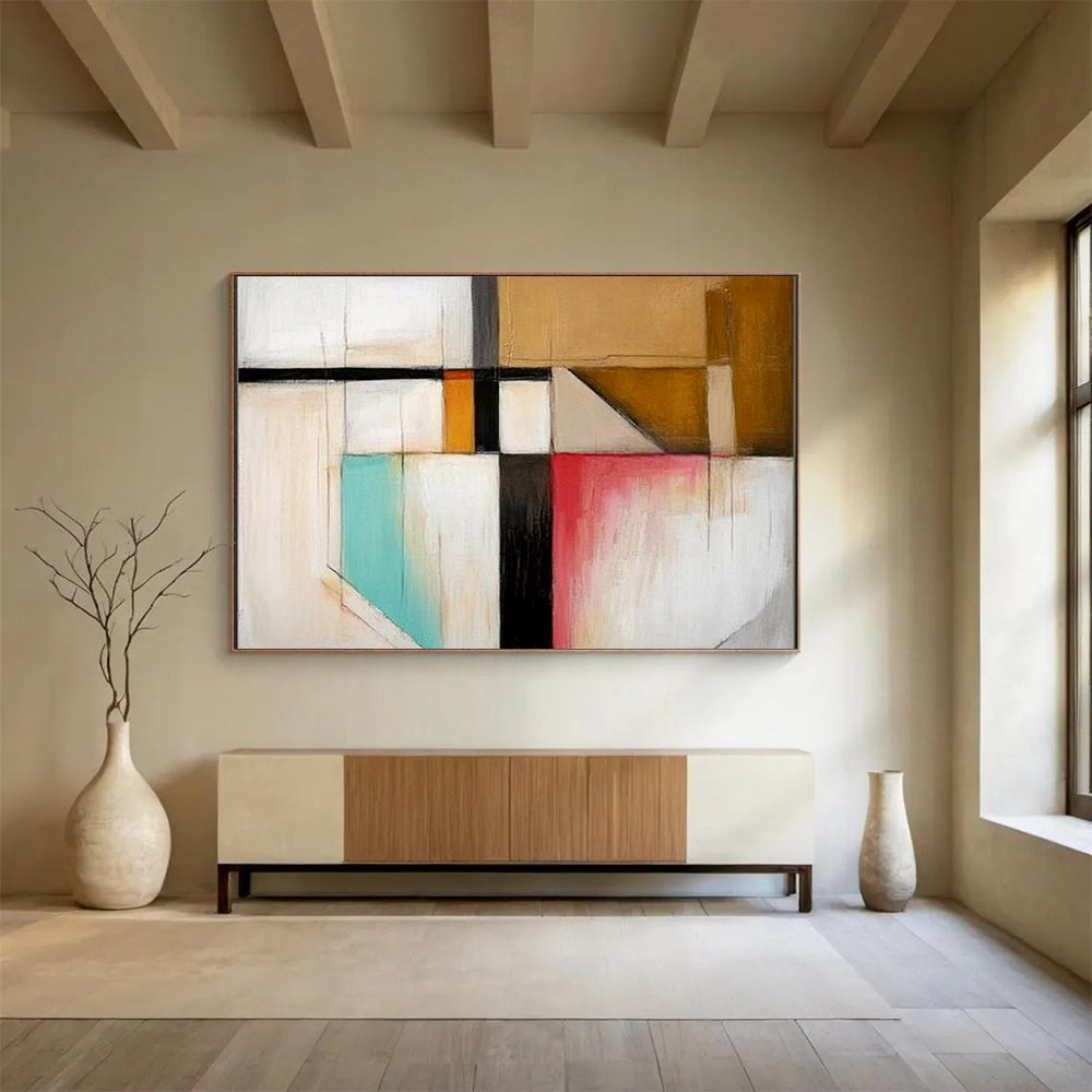 Colorful Geometric Abstract "Modern Mosaic" Painting On Canvas HB0413