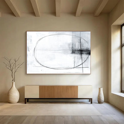 “Minimalist Lines” - Black, White with Simple Geometric Lines - Abstract Charcoal Drawing HB1344