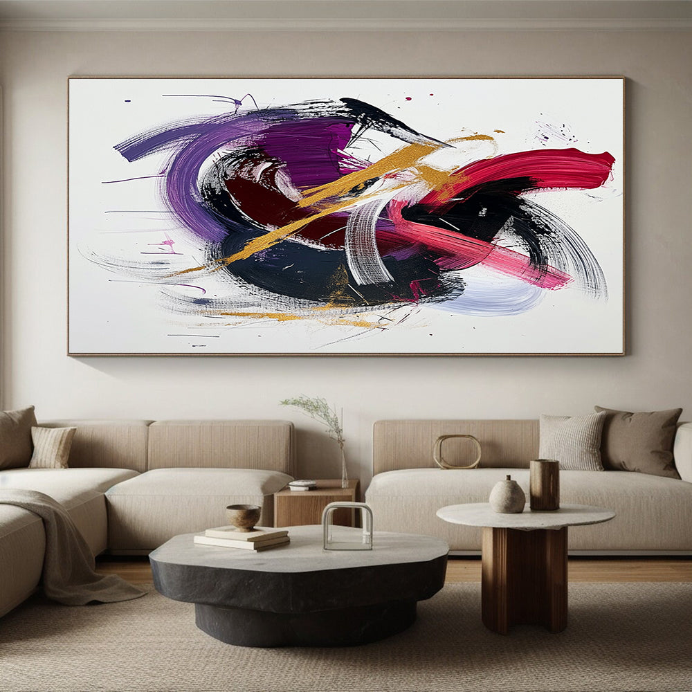 White, Pink, Purple, Gold, Bold Strokes "Vibrant Energy" Abstract Painting On Canvas HB036