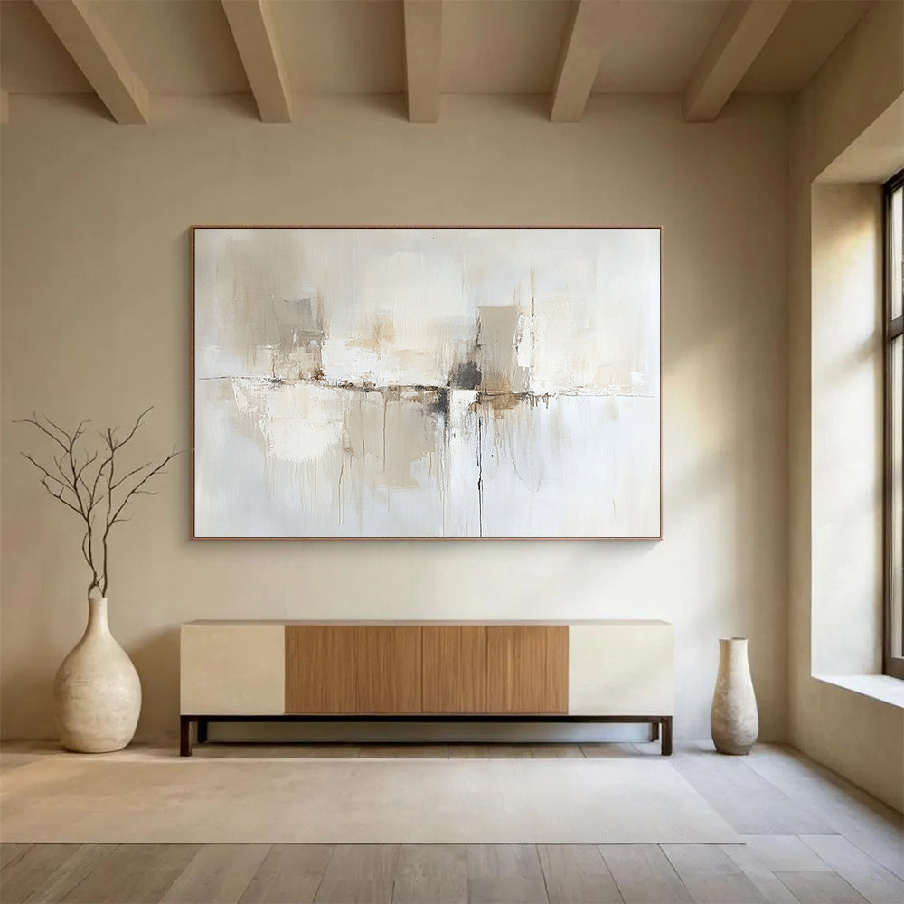 “Neutral Flow” - Beige, White, Gray with Flowing Shapes - Abstract Acrylic Painting HB1336