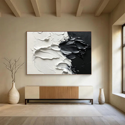 “Black - White Textured Strokes” - Black, White, Thick Textured Paint Strokes - Impasto Oil Painting HB1777
