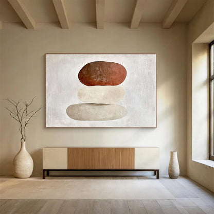 “Stacked Stones in Earth Tones” - Brown, beige, gray stones, Minimalist Still - Life Painting On Canvas HB0606