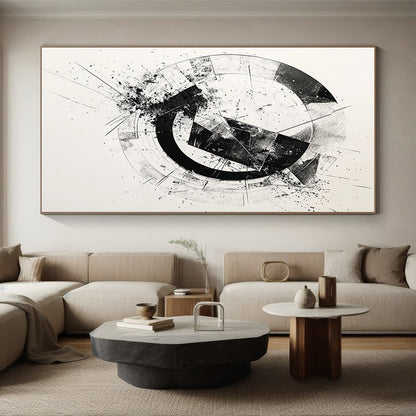 Black & Gray Geometric Circular Ink - “Structured Enso Fusion” Painting On Canvas HB243