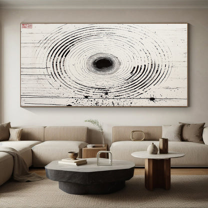 Black Rings with Splashes - “Ink - Wash Universe Rings” Painting On Canvas HB188