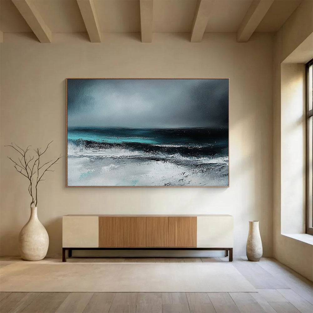 “Dark Sea Storm” - Gray, Blue, Black, White - Stormy Sea Abstract - Acrylic Painting HB1305