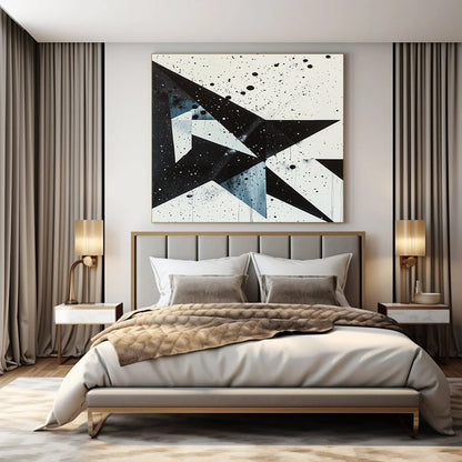Black, White, Blue with Splattered Shapes "Dynamic Contrast" Abstract Painting On Canvas HB004