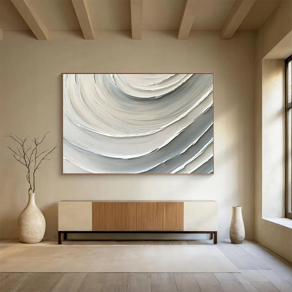 “Gray - White Textured Swirls” - Gray, White, Textured swirl patterns - Relief Art HB1791