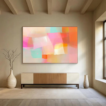 “Soft Pastel Geometric Shapes” - Pastel Colors, Geometric Forms Painting On Canvas HB0866