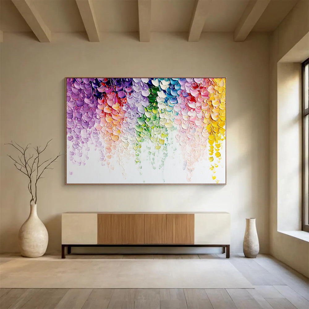 “Rainbow - Colored Textured Crescents” - Rainbow hues; Textured crescent shapes in a rainbow of colors; Impasto Acrylic Painting On Canvas HB1202