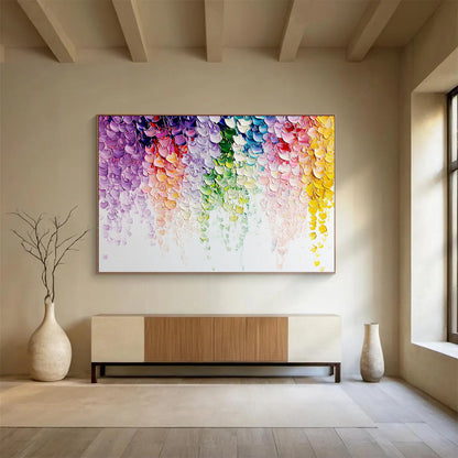 “Rainbow - Colored Textured Crescents” - Rainbow hues; Textured crescent shapes in a rainbow of colors; Impasto Acrylic Painting On Canvas HB1202