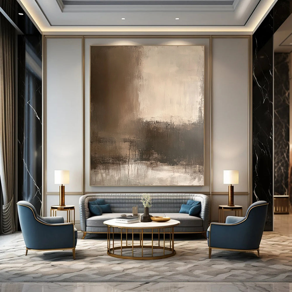 Contemporary abstract artwork featuring earthy tones and textured wall designs perfect for atmospheric backdrops and mixed media applications. DLZ1166