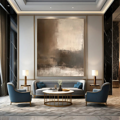 Contemporary abstract artwork featuring earthy tones and textured wall designs perfect for atmospheric backdrops and mixed media applications. DLZ1166