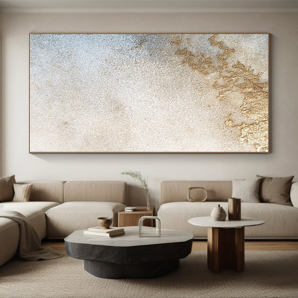 Beige, Gold, Textured Patches "Gilded Sandstone Textures" Abstract Minimalist Painting On Canvas HB172