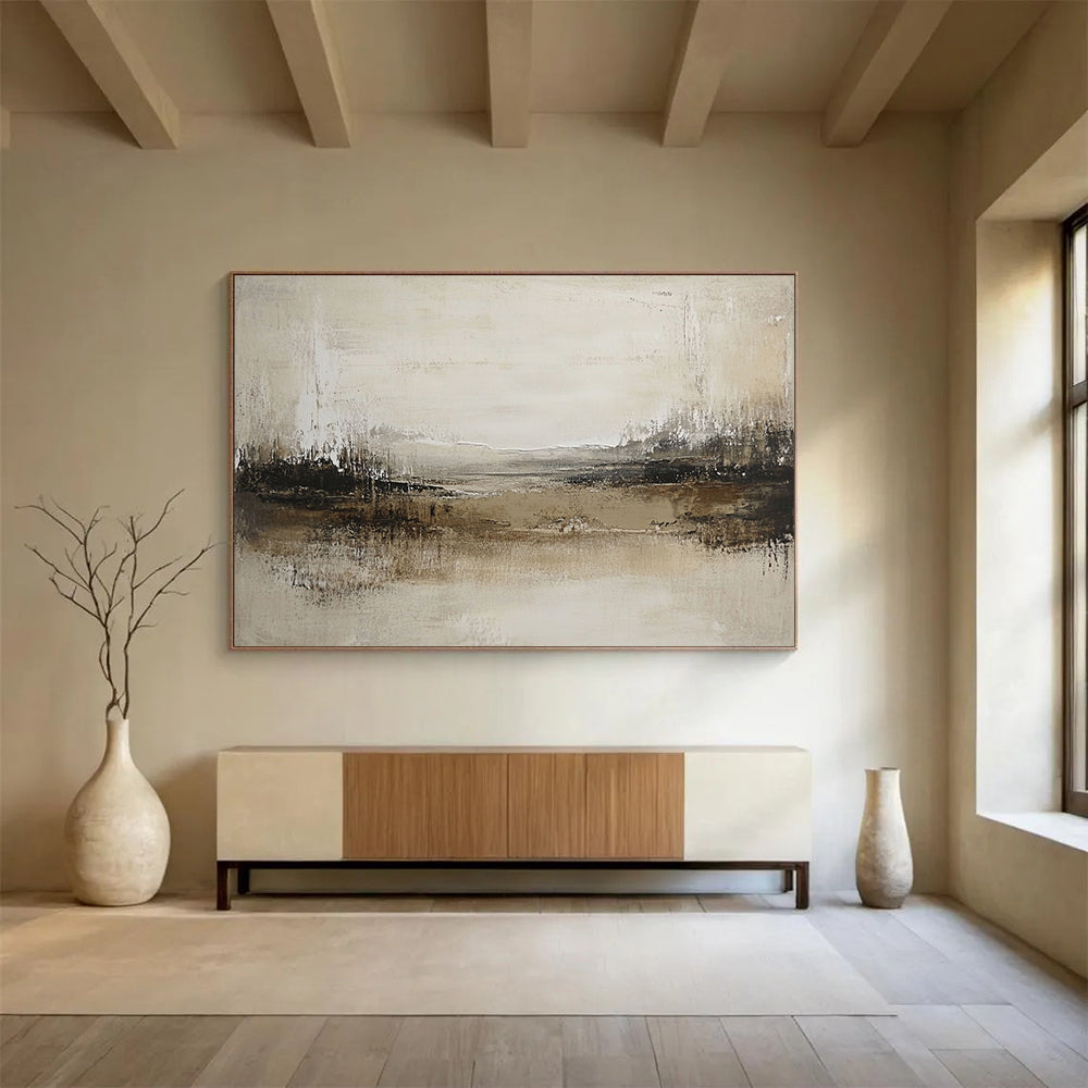 “Neutral Tones Abstract Field” - Beige, Brown, Textured Horizons, Abstract Landscape Painting On Canvas HB0903