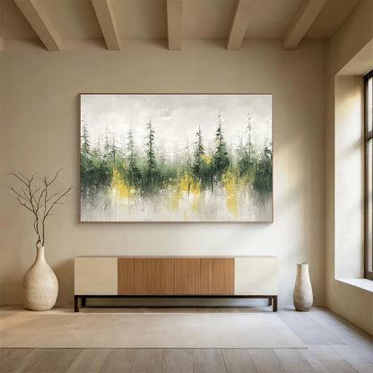 Green and Yellow Abstract Forest Reflection - “Enchanted Forest” Painting On Canvas HB1461