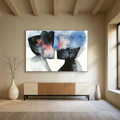 “Abstract Watercolor Faces” - Black, Gray, Red, Blue, Blended Facial Shapes - Abstract Watercolor HB1771