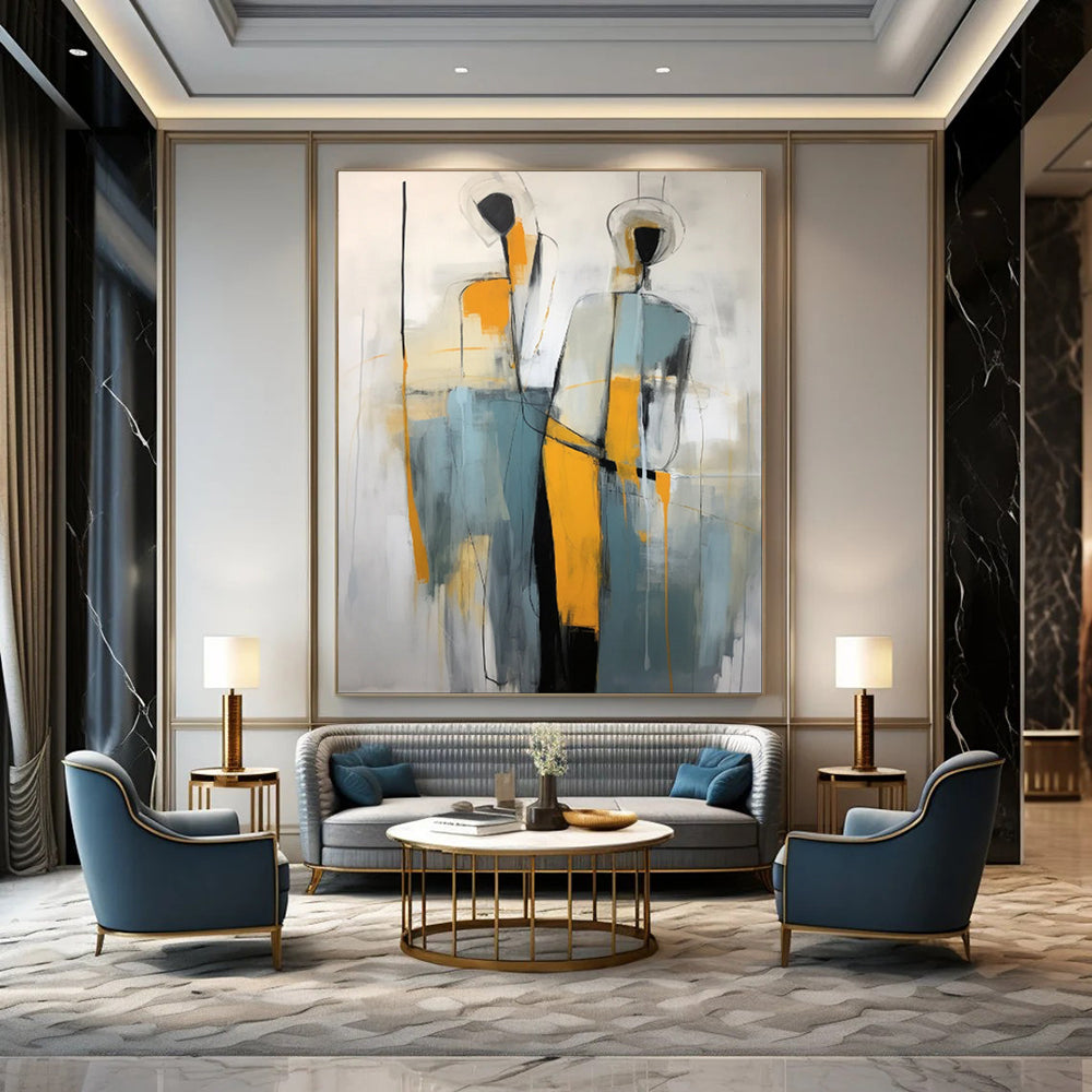 Custom Hand-Painted Abstract Mural for Living Room & Hotel LargeART1880
