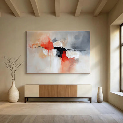 “Coral and Gray Fusion” - Coral, Gray, Black, Abstract Shapes - Abstract Acrylic Painting HB1546