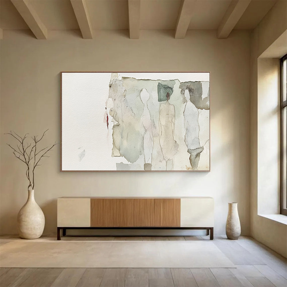 “Ethereal Figure Collage” - Neutral, Abstract, Figures, Collage Painting On Canvas HB0760
