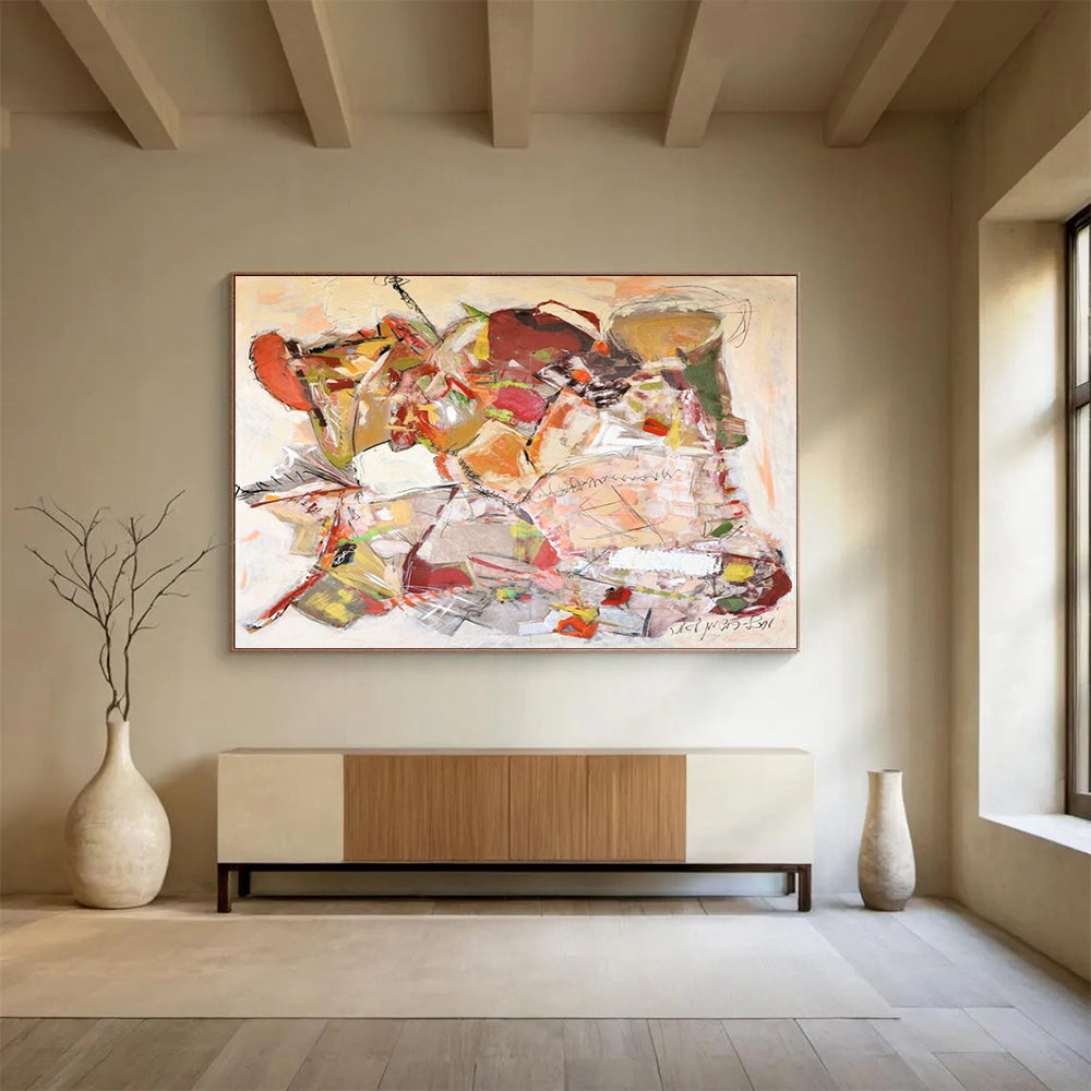 Warm - Toned Abstract Collage - Cozy Living Room Art DLZ241