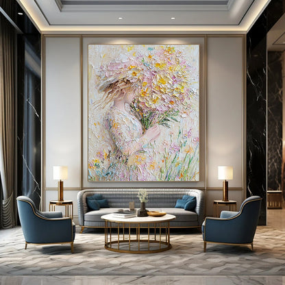 Contemporary abstract art featuring impasto technique vibrant spring flowers in pastel hues perfect for enhancing wall decor. DLZ1666