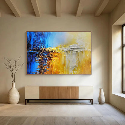 Blue & Gold Abstract Textured Art - Bold Living Room Centerpiece DLZ179