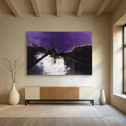 “Purple - Black - White Abstract Cracks” - Purple, Black, White, Abstract cracked patterns - Acrylic Painting HB1795