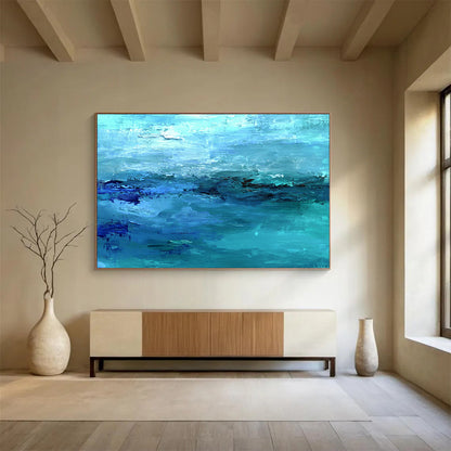 “Turquoise Ocean Waves” - Turquoise, Blue, Abstract Sea - Textured Acrylic Painting HB1506