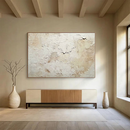 “Crackled Beige - White Texture” - Textural Abstract Painting HB0531
