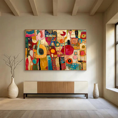 “Colorful Mixed Abstract Shapes” - Multicolor, Mixed Shapes, Patterns - Painting On Canvas HB1431