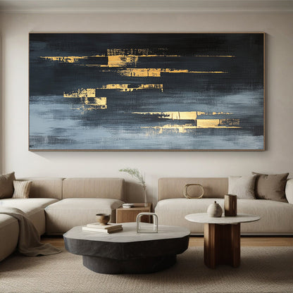 Gray, Gold, Urban Silhouettes "Gilded Cityscape Shadows" Abstract Urban Painting On Canvas HB169