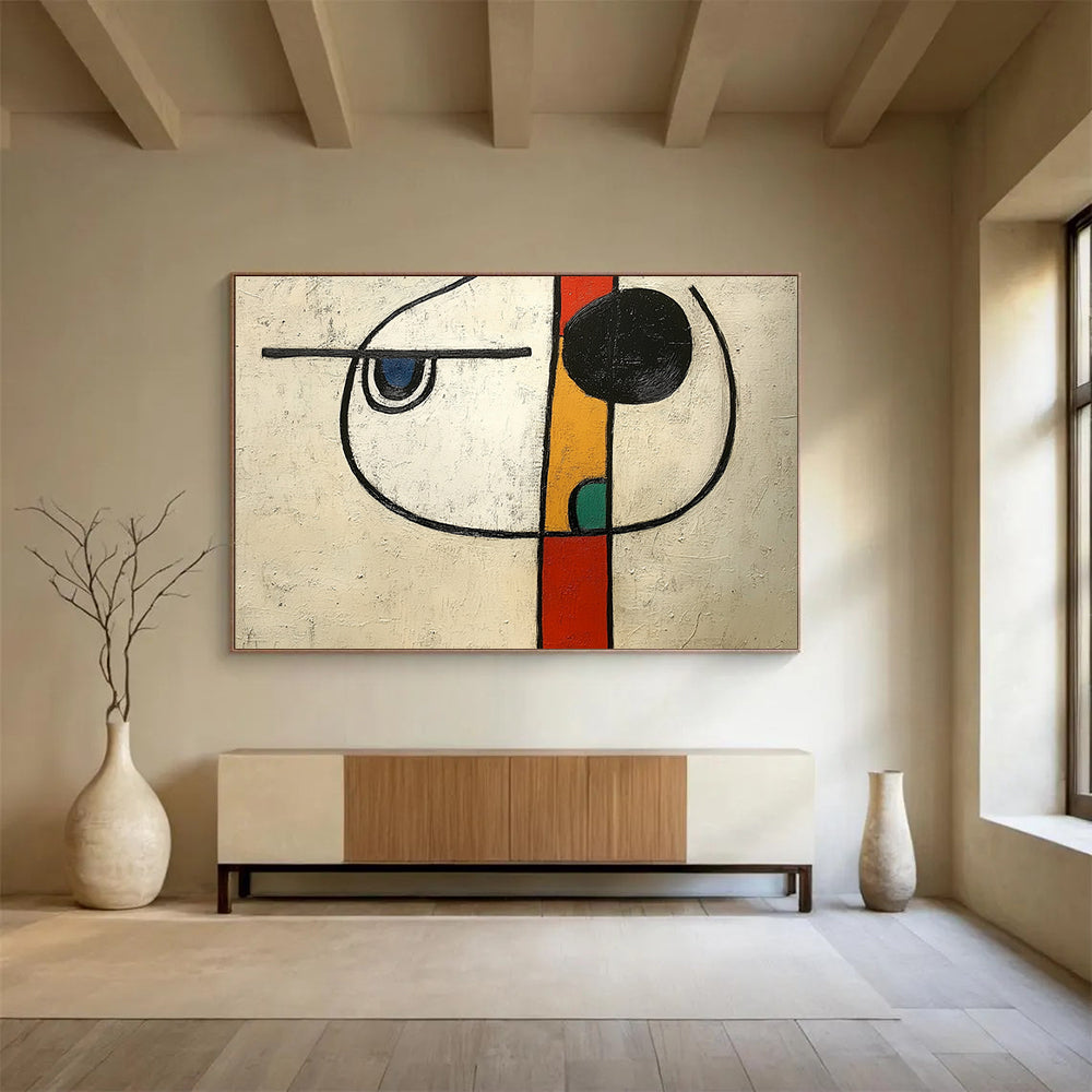“Whimsical Abstract Face” - Black, White, Blue, Red, Yellow, Green - Playful Abstract Portrait - Acrylic Painting HB1313